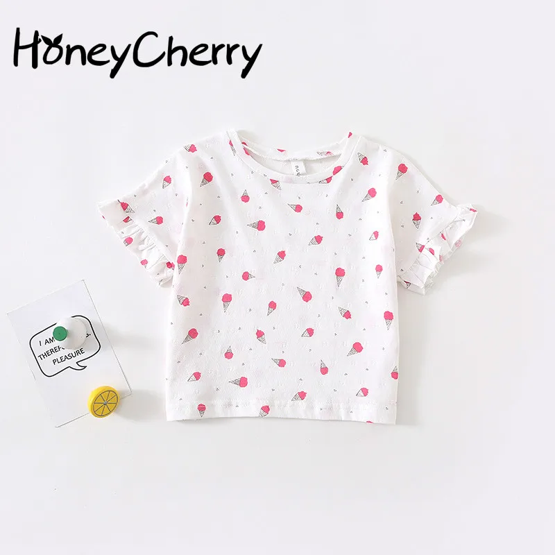 

South Korea Girls T Shirt Summer New Girl Mulberry Short Sleeve Ice Cream Printing T-shirts Baby Girl Clothes