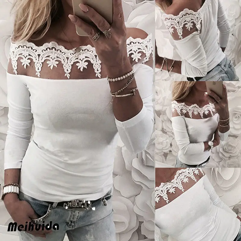 

2019 Newest Hot Womens Cold Off Shoulder Tops Floral Lace T Shirt V Neck Short Sleeve Summer Top Tee Shirt