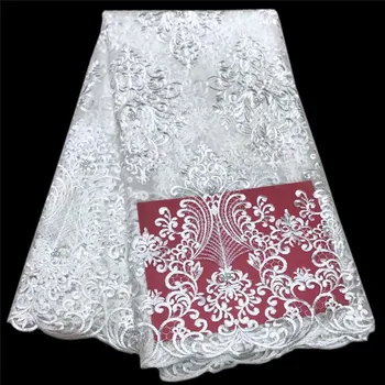 

Big sales promotion pure white color design wonderful Dress Fabric with beads AF10 Free Shipping Cheap Price Tulle Lace Fabric
