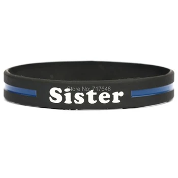 

100pcs Sister Thin Blue Line wristband silicone bracelets free shipping by ePacket A