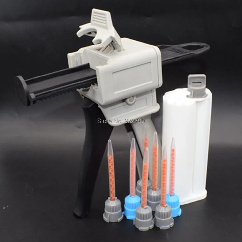 10:1 50ml Resin Cartridge Mixer Tubes + 7pcs 10:1 Static Mixer Tip Nozzle + 50ml Epoxy Resin AB Glue Dispenser Dispensing Gun