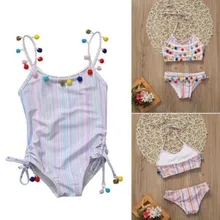 Малышей Одежда для детей; малышей; девочек Лето бикини Одежда с кисточками в полоску из двух частей купальный костюм купальный пляжный костюм