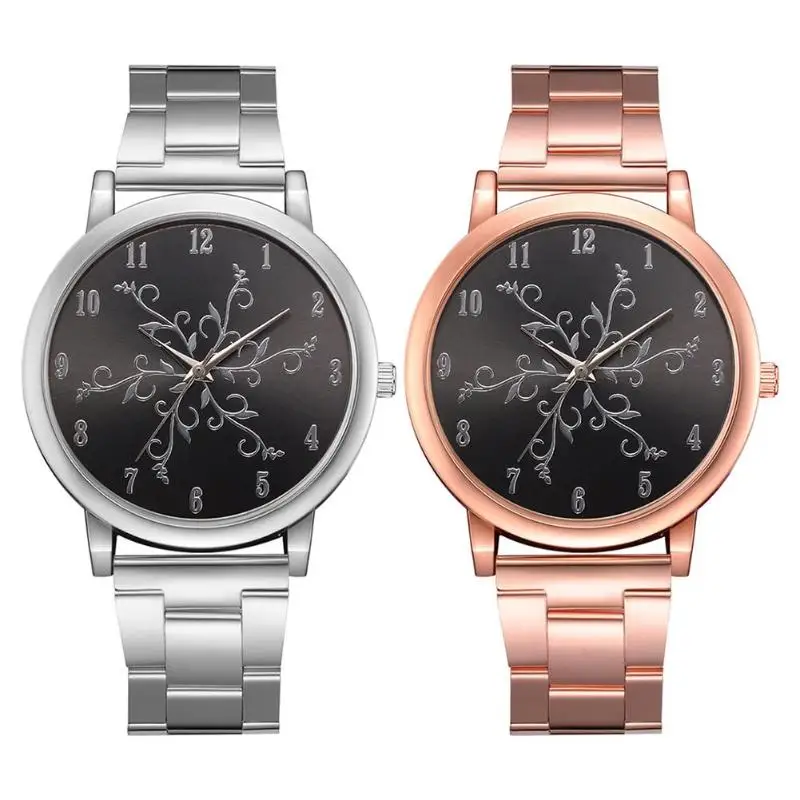 

Fashion Women Quartz Watch Floral Analog Steel Band Wristwatch for Ladies