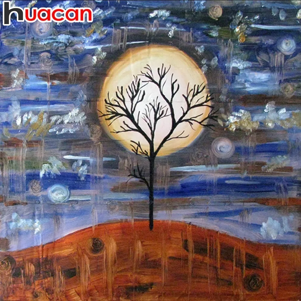 

HUACAN Diamond Embroidery Sale Cross Tree Stitch 5D Christmas Diamond Painting Landscape Picture Of Rhinestone Moon Decor Home
