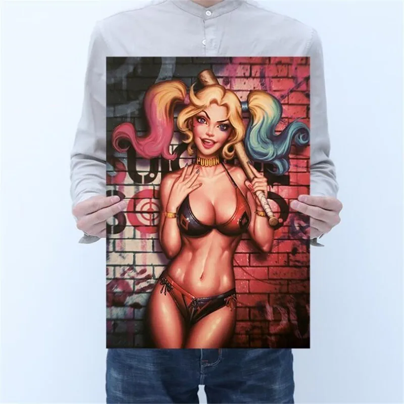 

Vintage Comic Harley Quinn Poster Room Decoration Stickers Wall Decor Kraft Paper Bar Cafe Home Decor Wall Sticker Posters