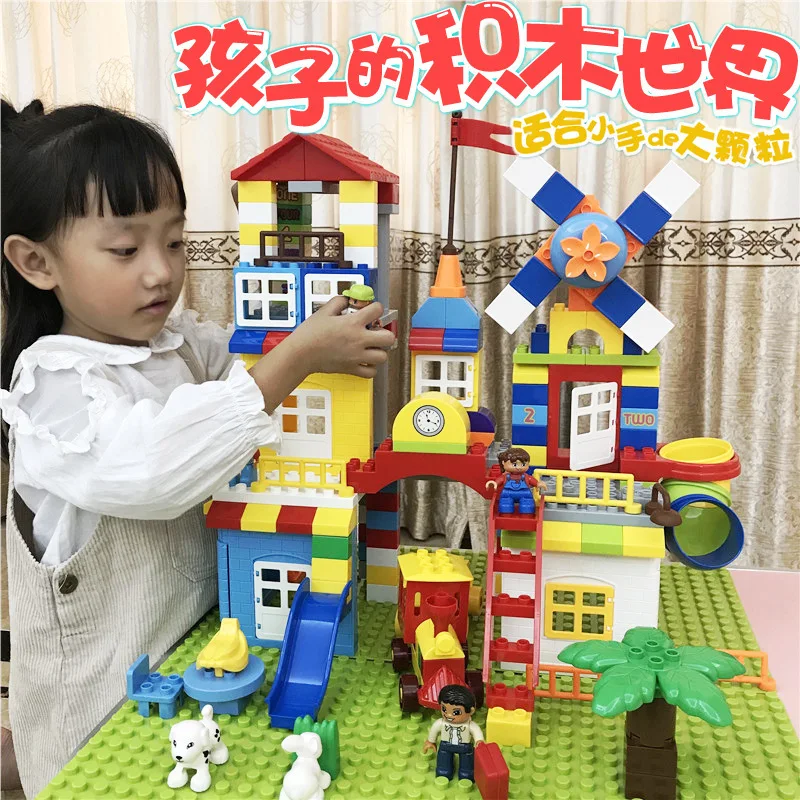 

DIY Colorful City House Roof Big Particle Building Blocks Castle Educational Toy For Children Compatible LegoINGlys duplo slide