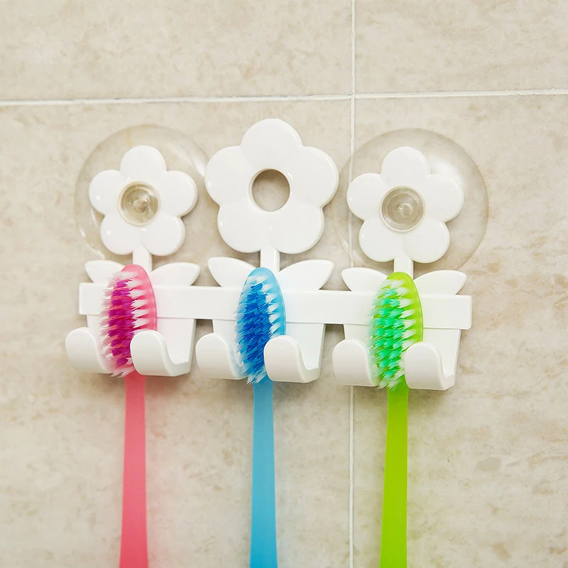

BalleenShiny Bathroom Kitchen Smiling Face Toothbrush Cute Cartoon Towel Storage Rack Sucker Hook Wall Organizer Holder