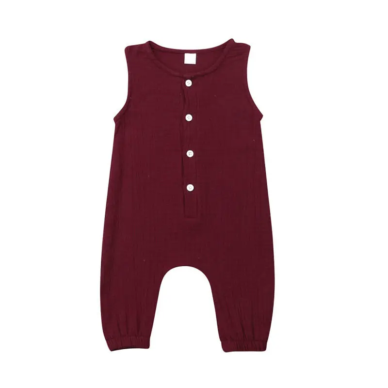 

Baby Boys Girls Newborn Kids Clothing Solid Romper Summer Soft Sleeveless Jumpsuit Button Romper Outfit 0 -24 M