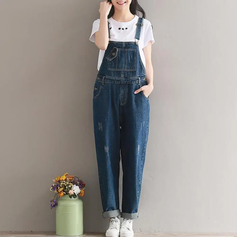 

Spring Autumn Women Ripped Jeans Jumpsuit Casual Vintage Loose Washed Suspenders Denim Overalls Women Clothing