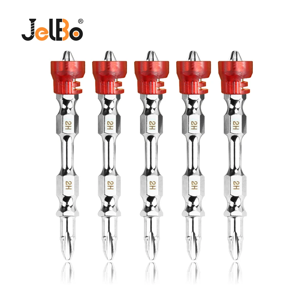 

JelBo 5PCS/Lot Double Head Red Magnetic Ring Screw Driver Set S2 Steel Electric Screwdriver Bit Anti-Slip Cross Power Tools