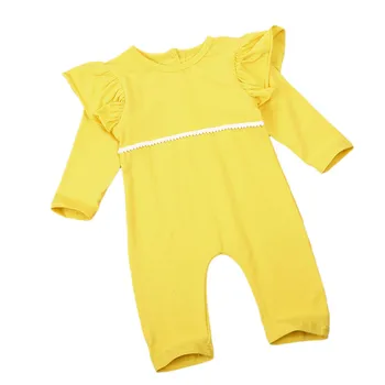 

2018 Fashion Cute Toddler Kids Baby Girl Solid Yellow Ruffle Romper Spring Autumn Lace Cotton Jumpsuit Clothes 3M-3T
