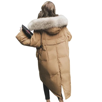

Women Winter Parka With Fur Hood Feminino Warm Thick Coat Real Fox Fur Collar Puffer Jacket Mujer Casual Khaki Outerwear PJ259