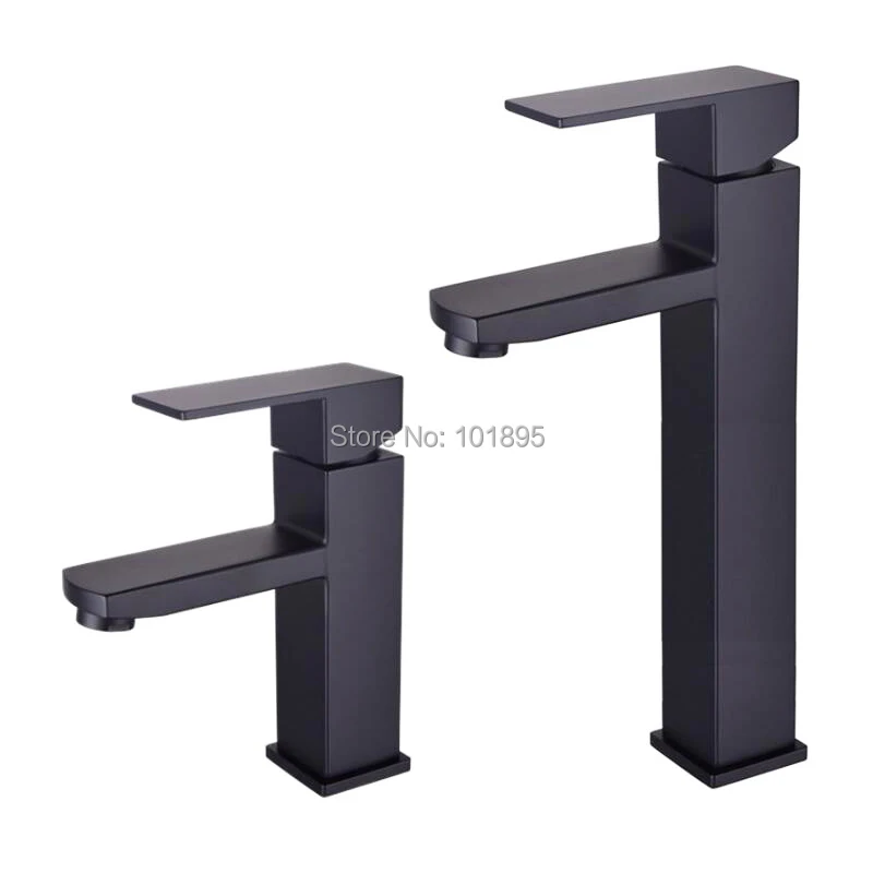 

Stainless Steel Material Black Color Short and Tall Square of Basin Faucet