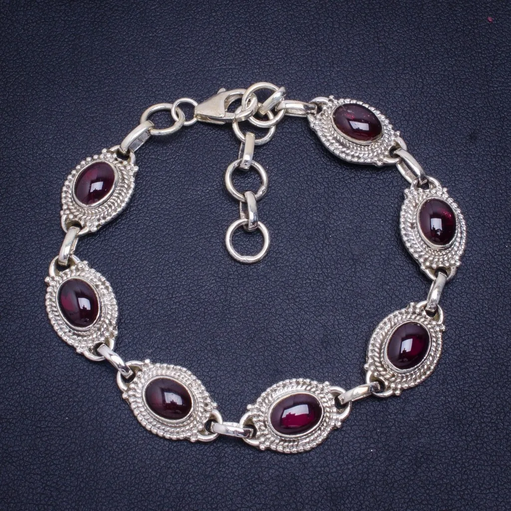 

Natural Amethyst Handmade Unique 925 Sterling Silver Bracelet 6.75-8" A2996