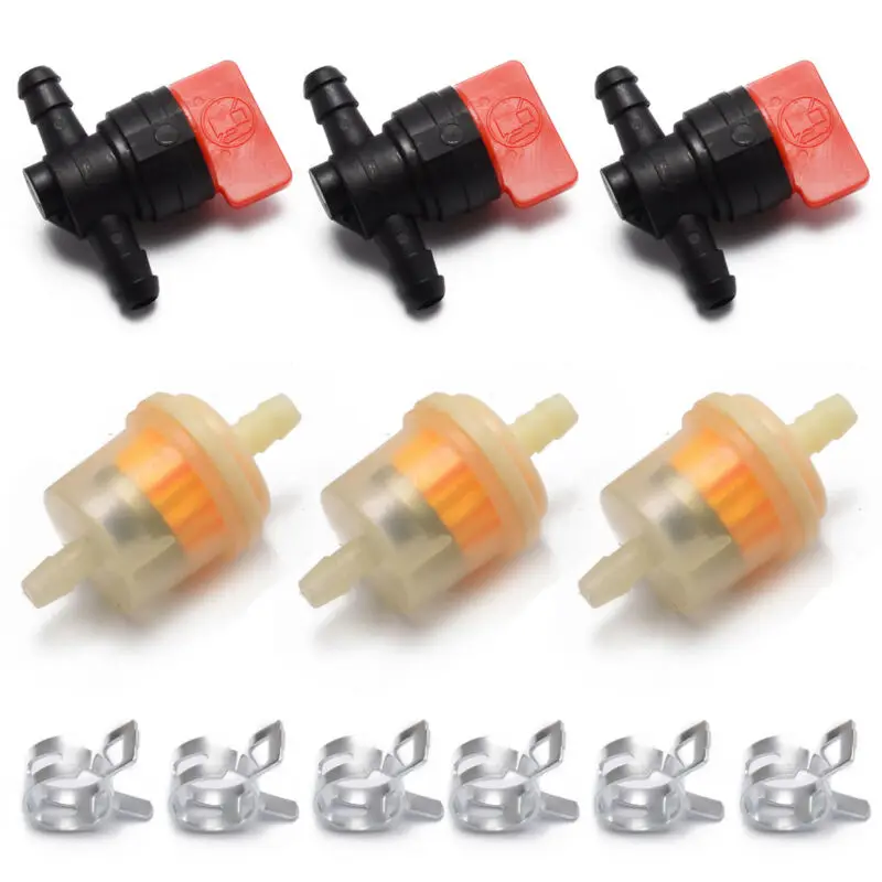 

3Kit In Line Fuel Gas Filter Shut Cut Off Valve Clamp For Briggs & Stratton