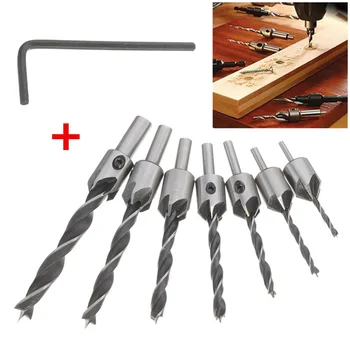 

7pcs Drills Countersink Drill Bit Set Three Tips Countersunk Head Woodworking Chamfering Device High Quality With Allen Wrench