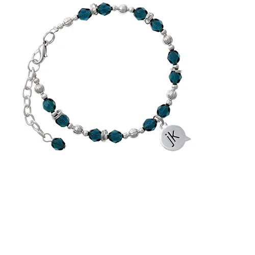 Silvertone Text Chat - jk Just Kidding Navy Blue Beaded Bracelet |