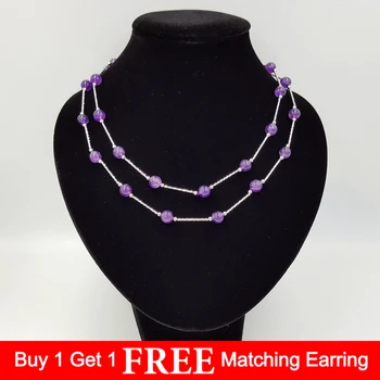 

LiiJi Unique Design New Women Amethysts Rose quartzs 8mm Chain Necklace Butterfly Clasp Double strand Necklace 18''