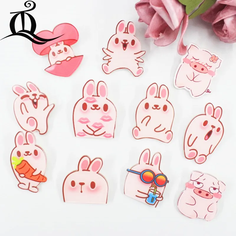 

1PS MIX pink rabbit and pig Cartoon Icons on The Pin Kawaii Icon Badge Bacges on Backpack Badges for Clothing Acrylic Badges Z30