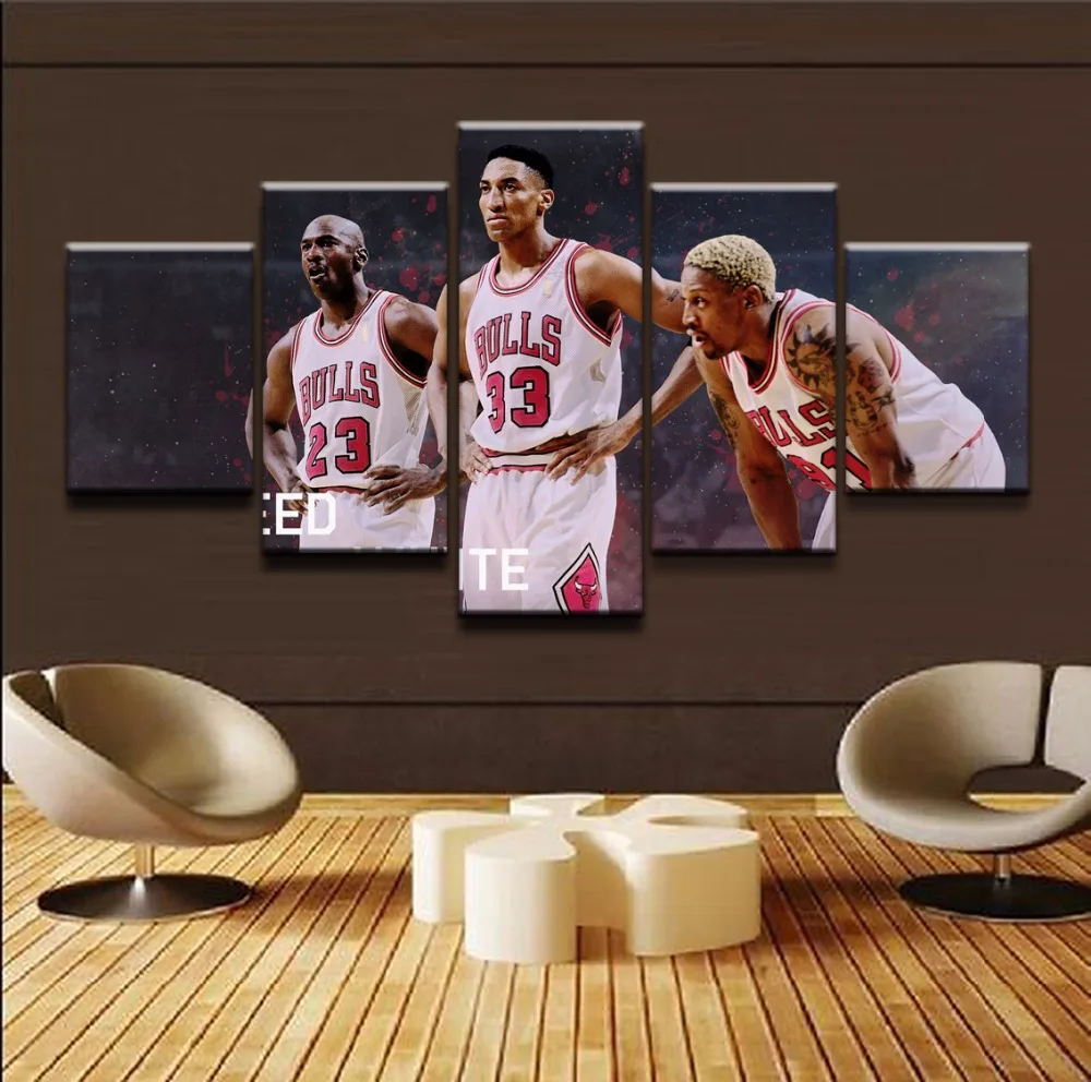

Wall Art Poster Home Decor Canvas Pictures 5 Pieces Landscape Canvas Prints Sports Basketball Player Paintings For Boys Room