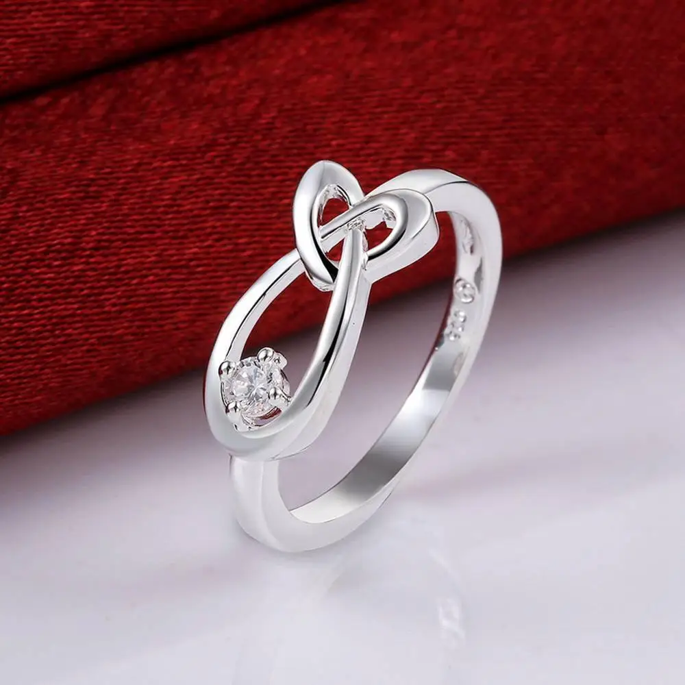 Beautiful Silver 925 Plated Jewelry Crystal Heart Rings For Women R658