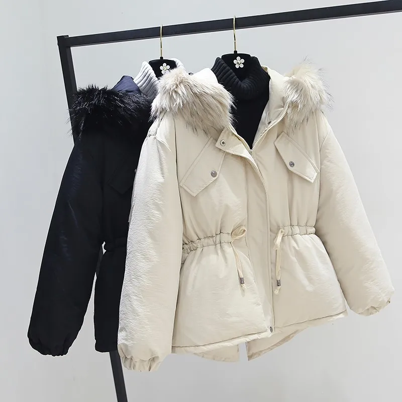 

Women Winter Padded Jackets Short Warm Winter Hooded Clothes For Female 2019 New Artificial Big Fur Collar Jackets Coat AS190