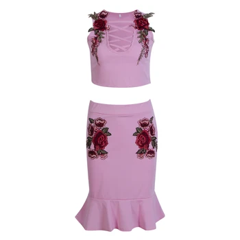 

Fashion Women Floral Bandage Sleeveless Crop Top and mermaid skirts Set Evening Party women's suit two piece set costume