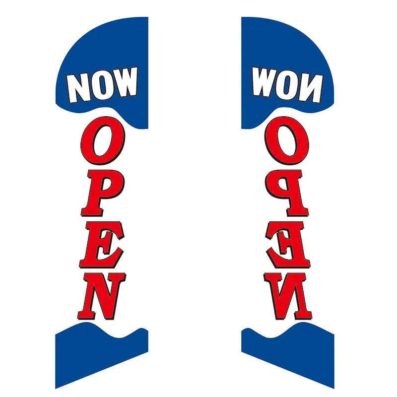 

Hot sale Beach flag custom now OPEN 110g Knitted Polyester banner swooper flag Digital Printing