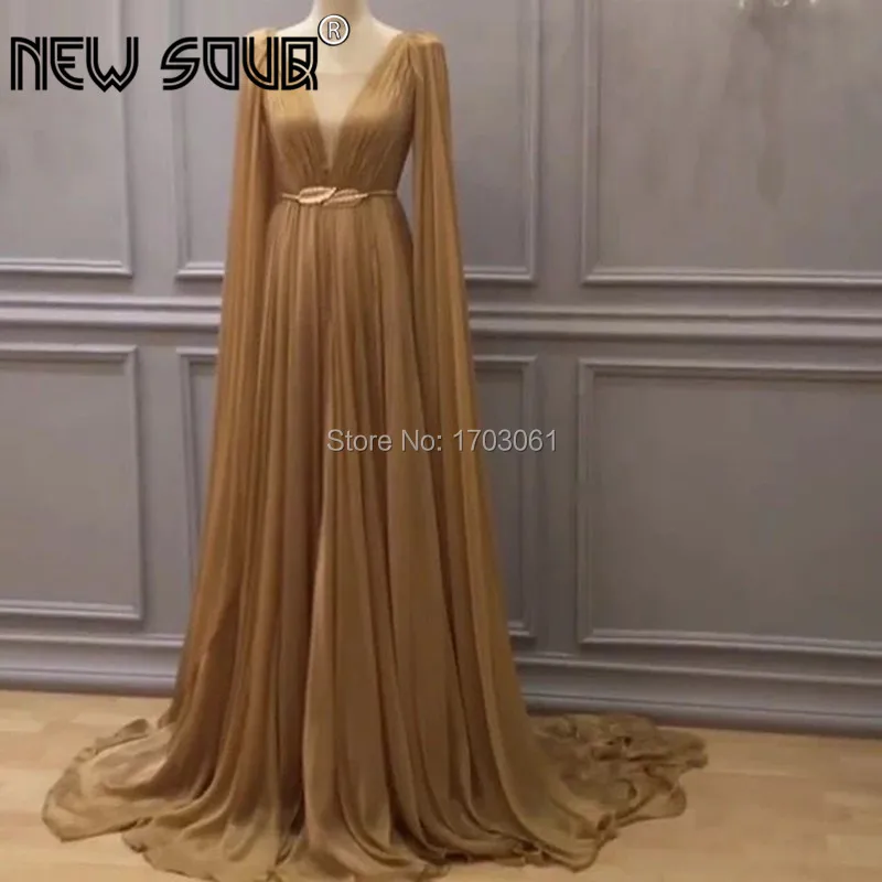 

Chiffon V Neck Prom Dresses Formal Gowns Robe De Doiree Kaftans Islamic Turkish Evening Dress 2019 Sash Party Gown Arabic Dubai