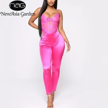 NewAsia Stretch Satin Jumpsuit Summer Spaghetti Straps Lace Bustier Top Bodycon Overalls For Women Hollow Out Sexy Jumpsuits New NewAsia Stretch Satin Jumpsuit Summer Spaghetti Straps Lace Bustier Top Bodycon Overalls For Women Hollow Out Sexy Jumpsuits New