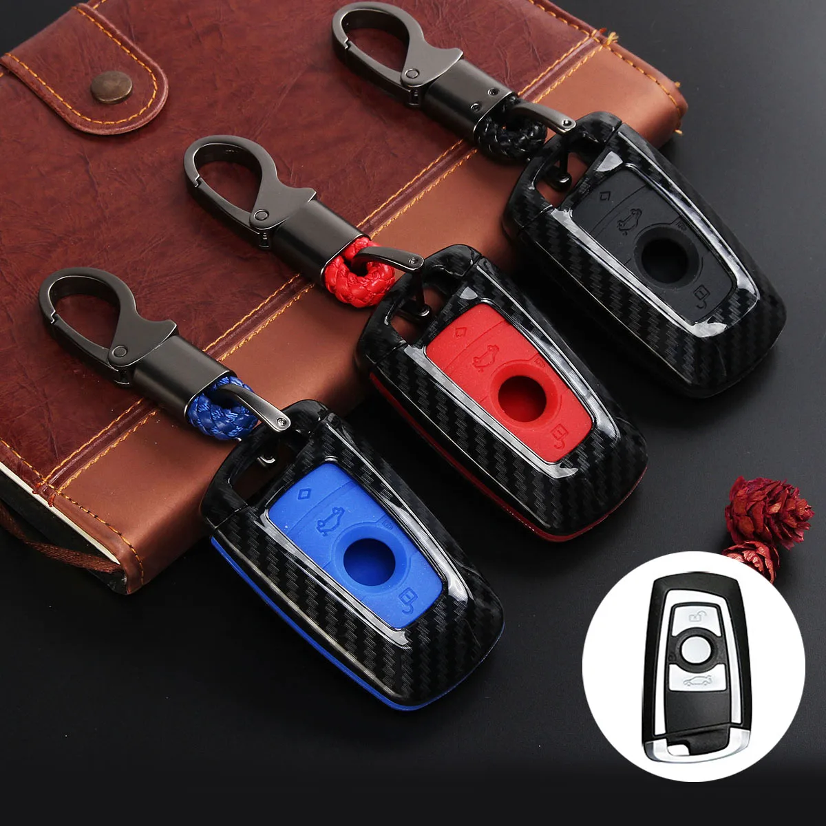 

Carbon Fiber Remote Key Fob Shell Key Case Cover with Keyring For BMW 1 2 3 4 5 6 7 Series