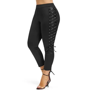 

Plus Size Spring High Waist Skinny Leggings Lace Up Sexy Leggins Women Elegant Sport Pant Ninth Fitness Leggings Push Up Trouser