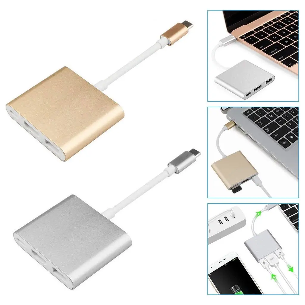 

Type C USB 3.1 to USB-C 4K HDMI USB 3.0 Adapter Converter 3 in 1 Hub For Apple Macbook Lot