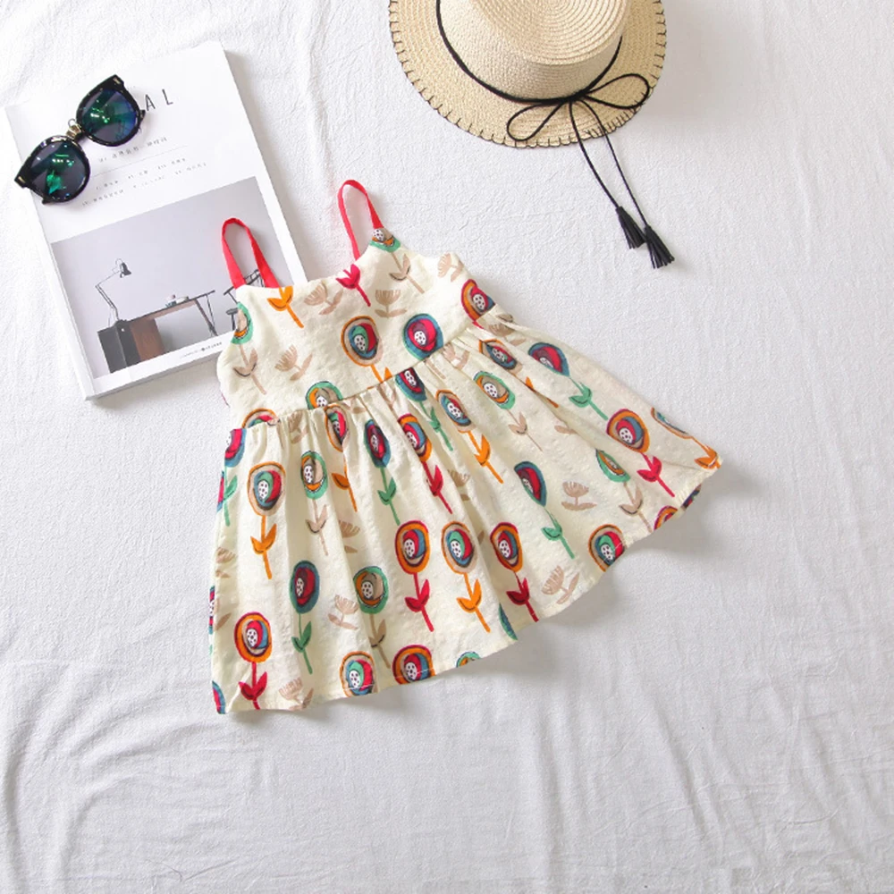 

2019 Summer New Arrival Cute Baby Girls Dresses Flower Print Baby Dresses Cartoon Dresses Sleeveless Princess Dress 1-7 Years