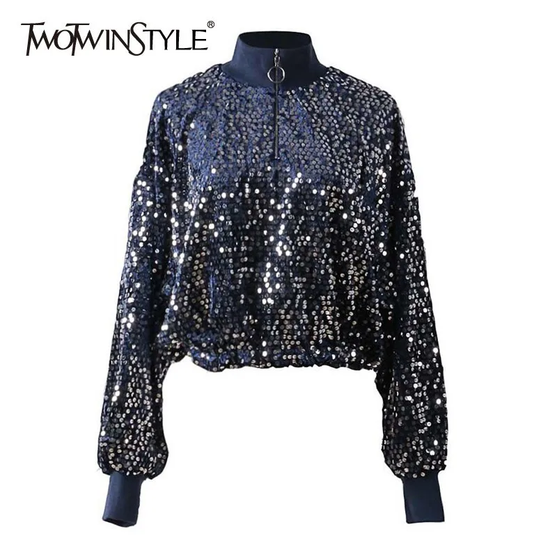 TWOTWINSTYLE блестки лоскутное бархат толстовка Для женщин с длинным рукавом короткий