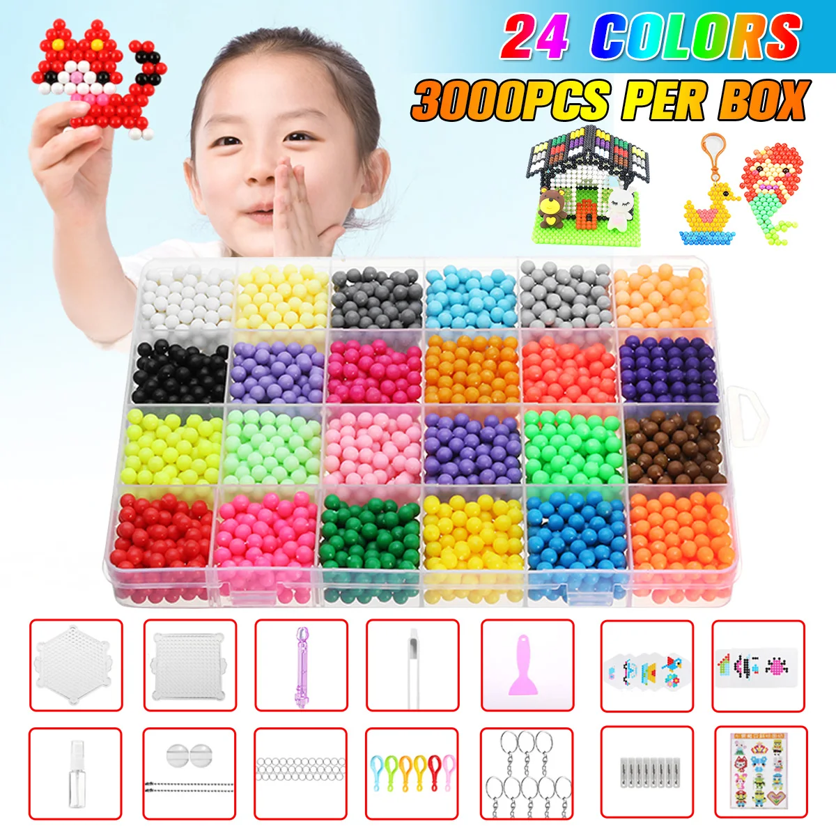

Mimi Play 24 Colors 3000pcs Water Spray Magic Beads DIY Kit Ball Puzzle Game Fun DIY handmaking 3D puzzle Educational Toys