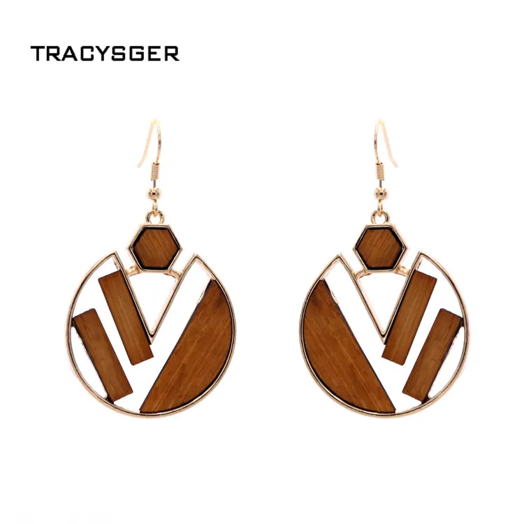 

AL-ER30267/TRACYSGER/Geometric irregular shaped wood bamboo earrings