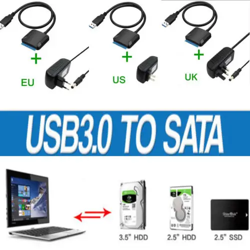 

USB3.0 to 2.5 3.5 IDE SATA Hard Drive HDD SDD Converter Adapter PC Cable EU Plug