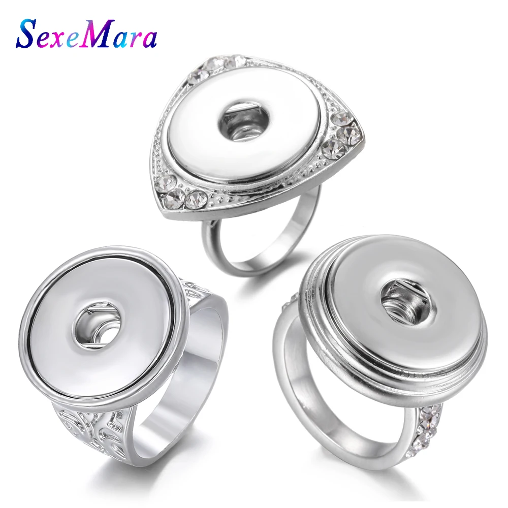 New Snap Button Ring Diy 18mm Buttons Snap Jewelry Crystal Silver Snap