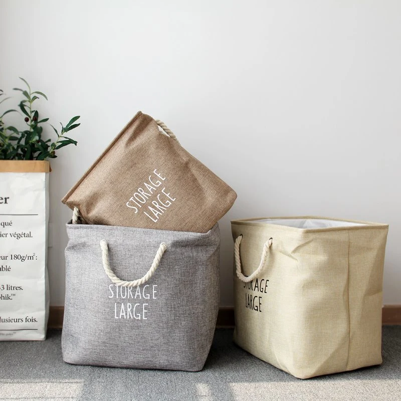 WCIC صندوق تخزين مضاد للماء سلة الغسيل مع مقبض كبير الكتان التجميل ماكياج المنظم سلة التخزين مخزن للمكياج صناديق