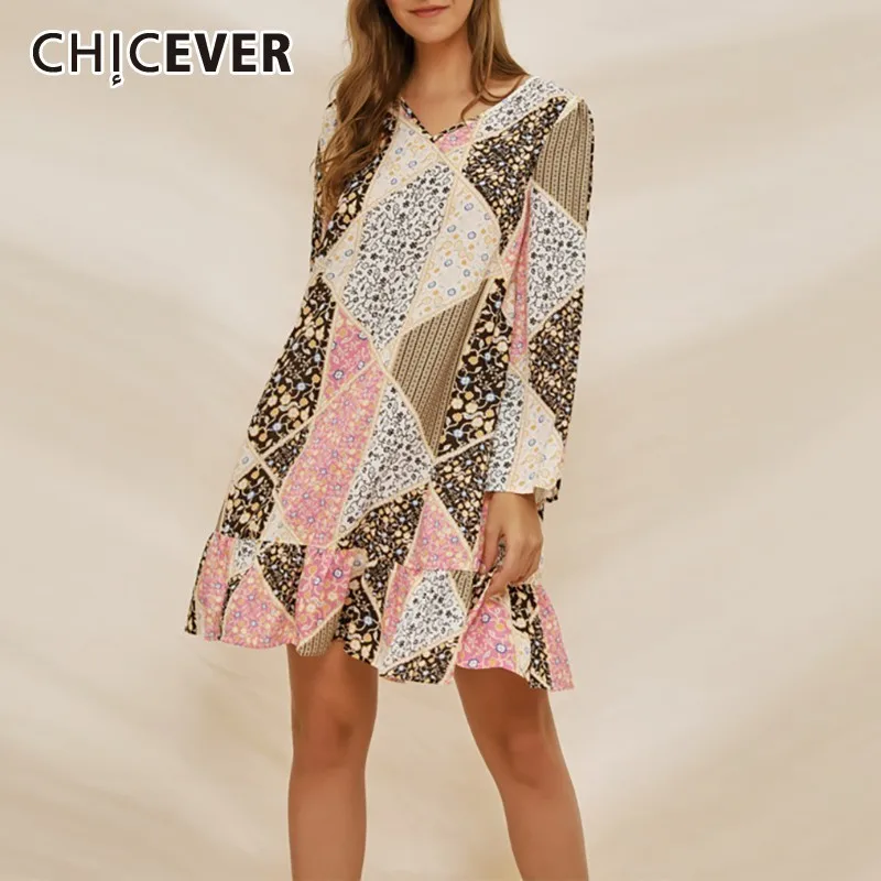 Летнее Повседневное платье CHICEVER с принтом и оборками лоскутное для женщин V
