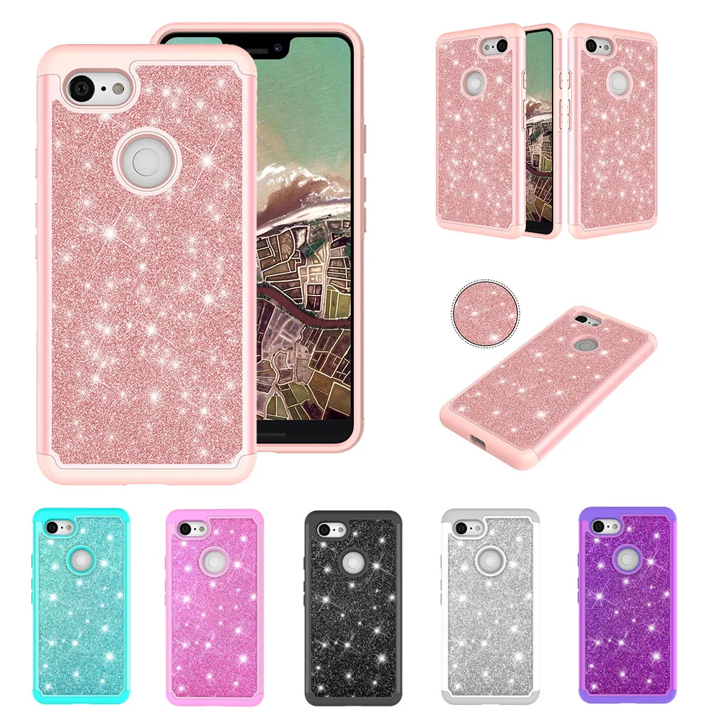 

Phone Cases for Google Pixel 3 XL Pixel3 Case Glitter Crystal Sequins Silicone PC Dual Layer Cover Fundas for Google Pixel 3