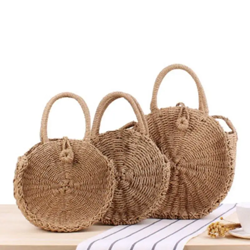 

Rattan Woven Round Messenger Handbag Women Summer Beach Retro Shoulder Tote