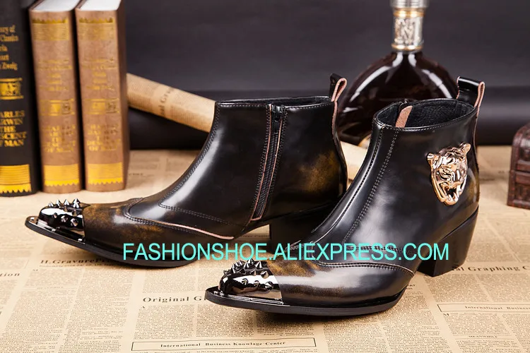 

2018 Handmade Mens Booties Genuine leather Low heels Oxfords Metal Pointed toe Ankle Short Wedding Dress Martin Boots Size 38-46
