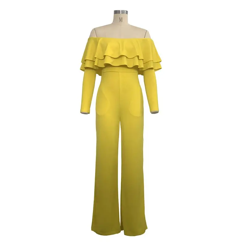 Women Jumpsuits Casual Sexy Club Beach Holiday OL Ladies Summer Slim Thin Wide Legs Ruffles Strapless Female Yellow Rompers Women Jumpsuits Casual Sexy Club Beach Holiday OL Ladies Summer Slim Thin Wide Legs Ruffles Strapless Female Yellow Rompers