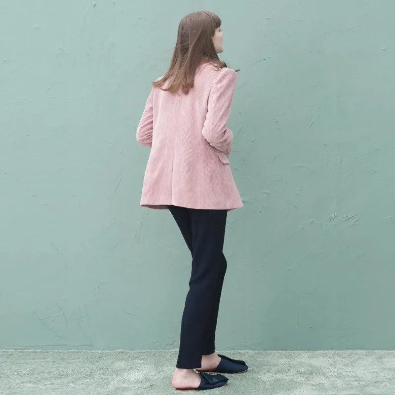 Hiver Rose Survêtement Pink De Queechalle Lady Mince Couleur Office Automne Manteau Femmes Entaillé Veste Velours Blazer Femelle Costume SAARdx8qn