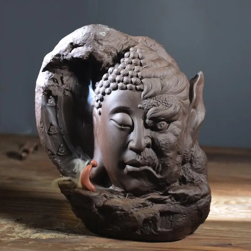 

Chinese Buddha Backflow Incense Burner Smoke Waterfall Incense Burner Handmad Ceramic Censer For Buddhist Home Office Decoration