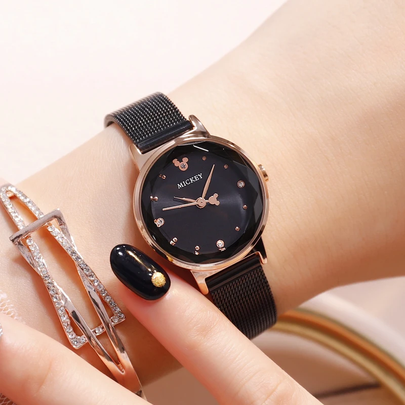 Najtaniej Disney kobiety Lady zegarki zegar Mickey Mouse oryginalna marka moda luksusowe zegarki na rękę kwarcowy ze stali nierdzewnej diament wodoodporny