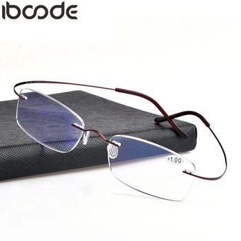 

iboode Rimless Glasses Ultralight Eyeglasses Men Women Myopia Optical Business Coating Superelastic Eyewear Oculos De Grau