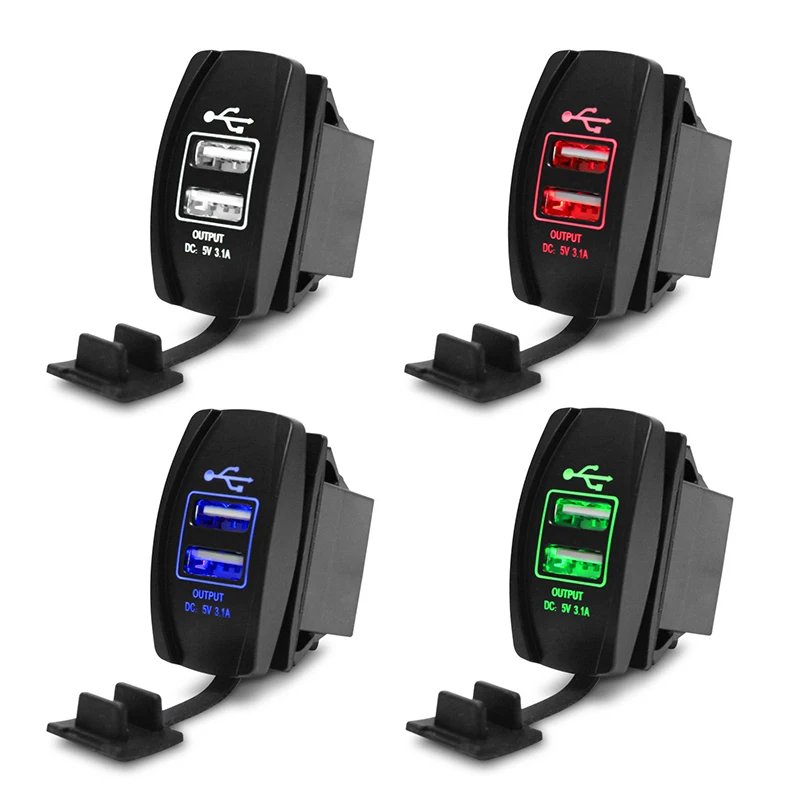 2019 جديد وصول العالمي للماء DC 12 V 24 V شاحن سيارة ثنائي USB ميناء LED مهايئ الضوء منفذ للهاتف المحمول
